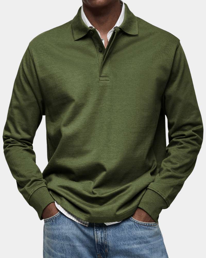 Pull Texturé à Col Polo Boutonné et Finitions Côtelées