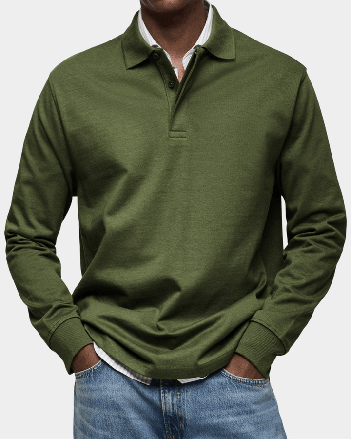 Pull Texturé à Col Polo Boutonné et Finitions Côtelées