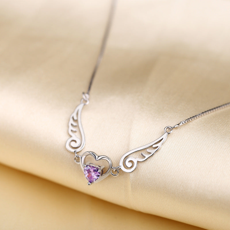Angélique | Collier Cœur Ailé Serti d&