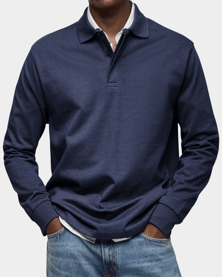 Pull Texturé à Col Polo Boutonné et Finitions Côtelées