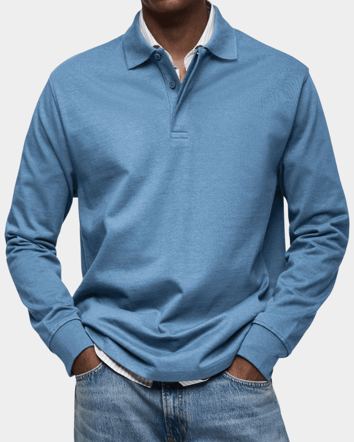 Pull Texturé à Col Polo Boutonné et Finitions Côtelées