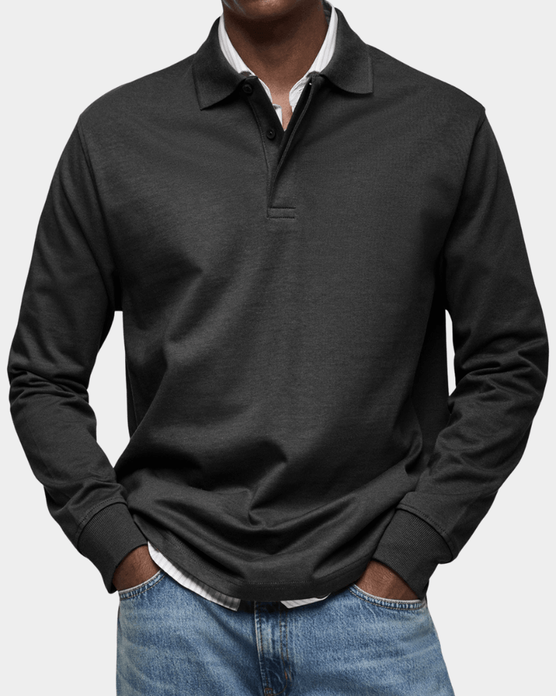Pull Texturé à Col Polo Boutonné et Finitions Côtelées