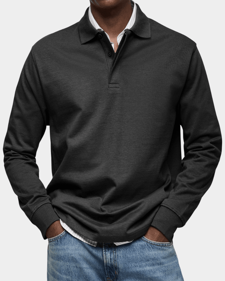 Pull Texturé à Col Polo Boutonné et Finitions Côtelées