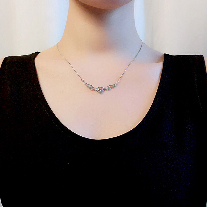 Angélique | Collier Cœur Ailé Serti d&