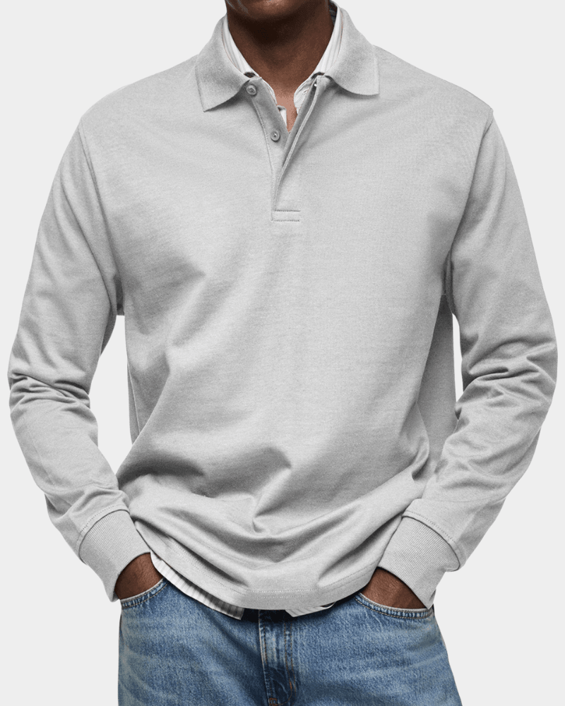 Pull Texturé à Col Polo Boutonné et Finitions Côtelées