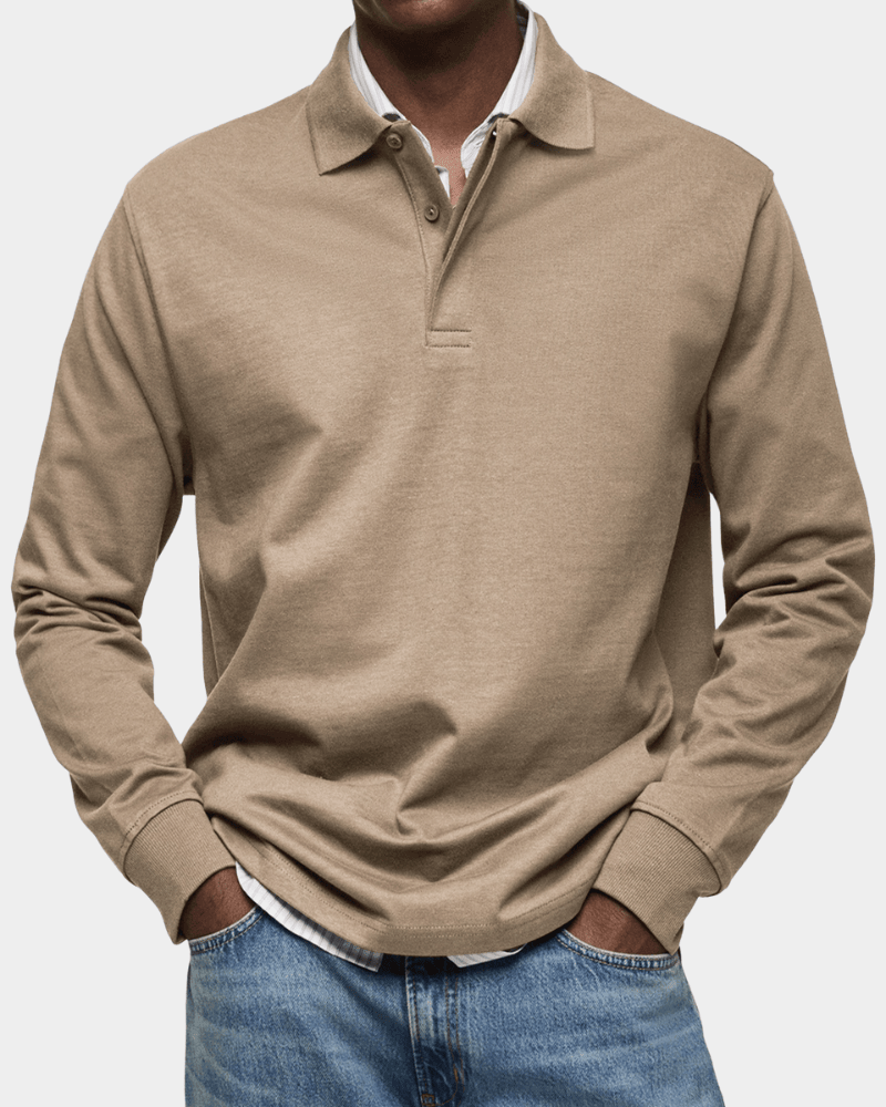 Pull Texturé à Col Polo Boutonné et Finitions Côtelées