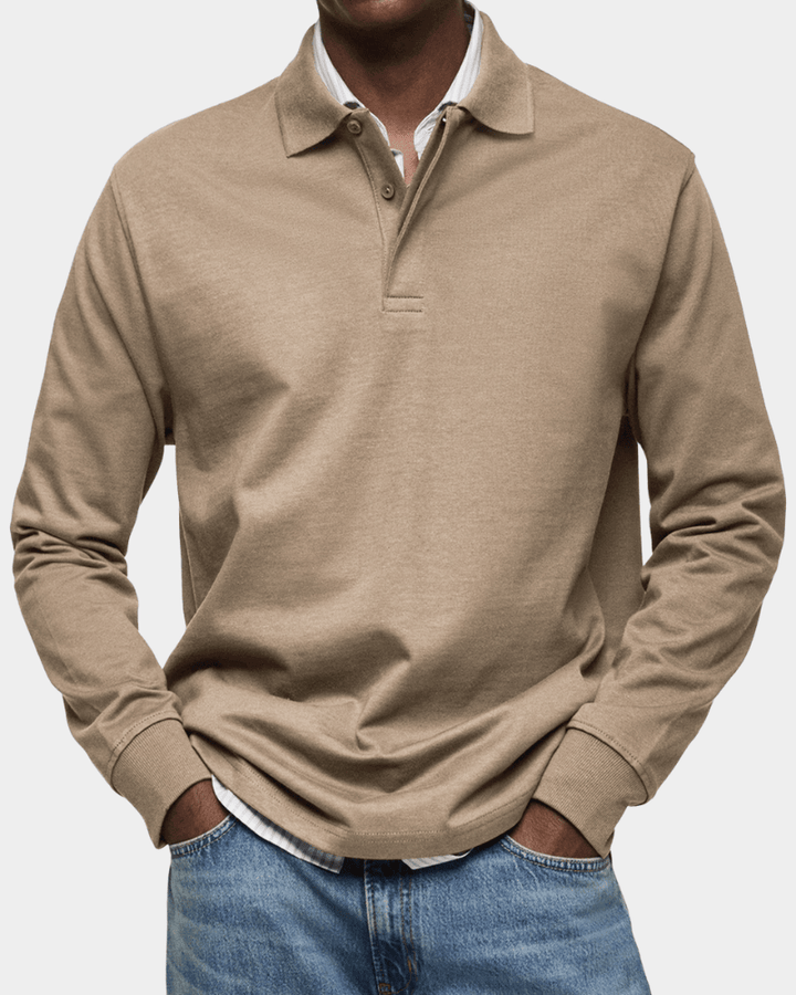 Pull Texturé à Col Polo Boutonné et Finitions Côtelées