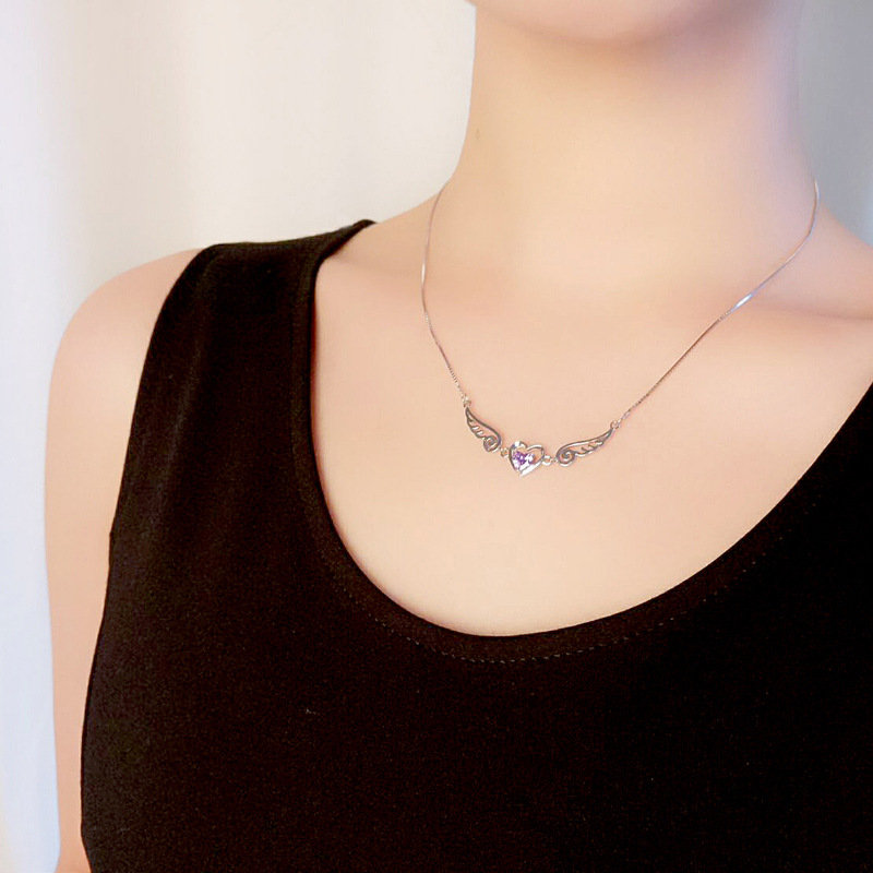 Angélique | Collier Cœur Ailé Serti d&