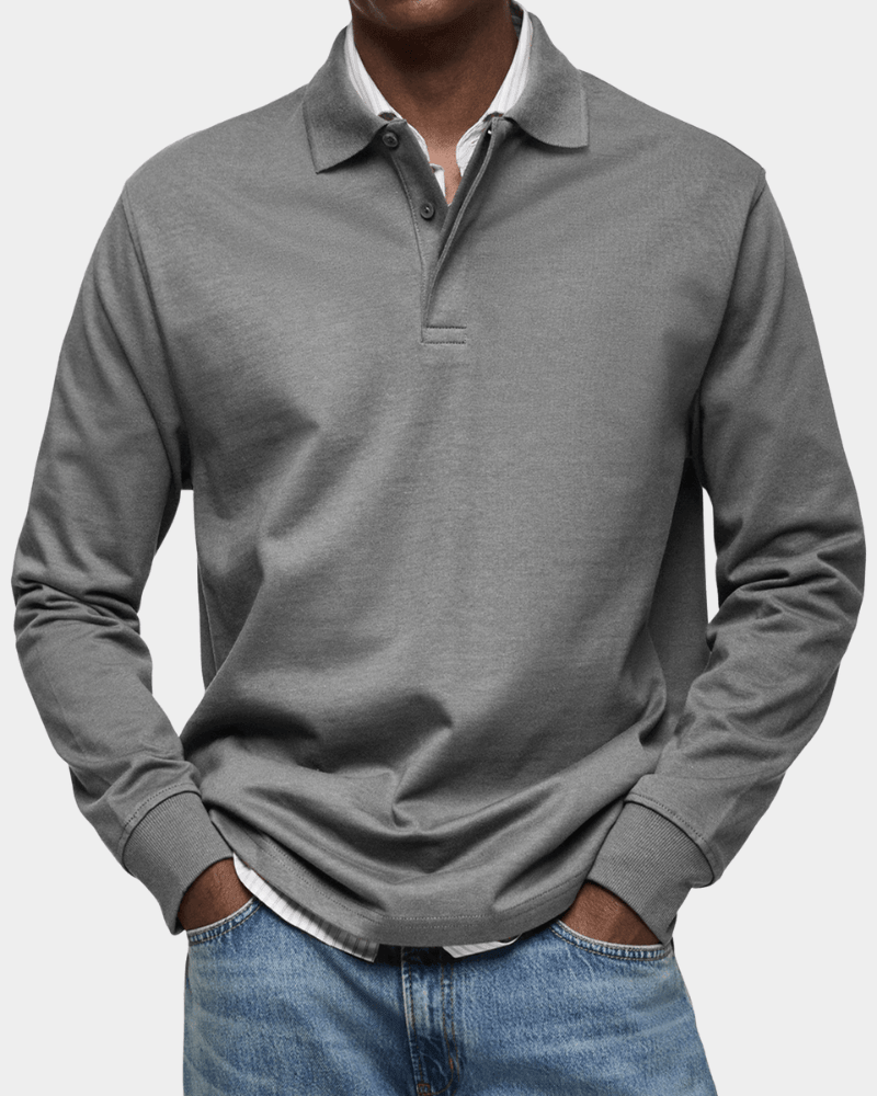 Pull Texturé à Col Polo Boutonné et Finitions Côtelées