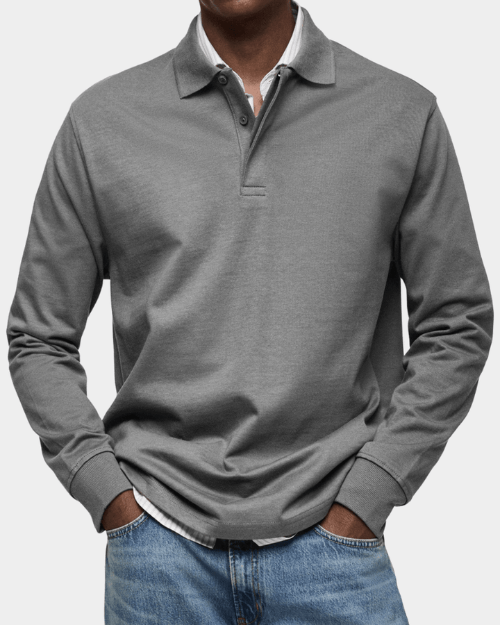 Pull Texturé à Col Polo Boutonné et Finitions Côtelées