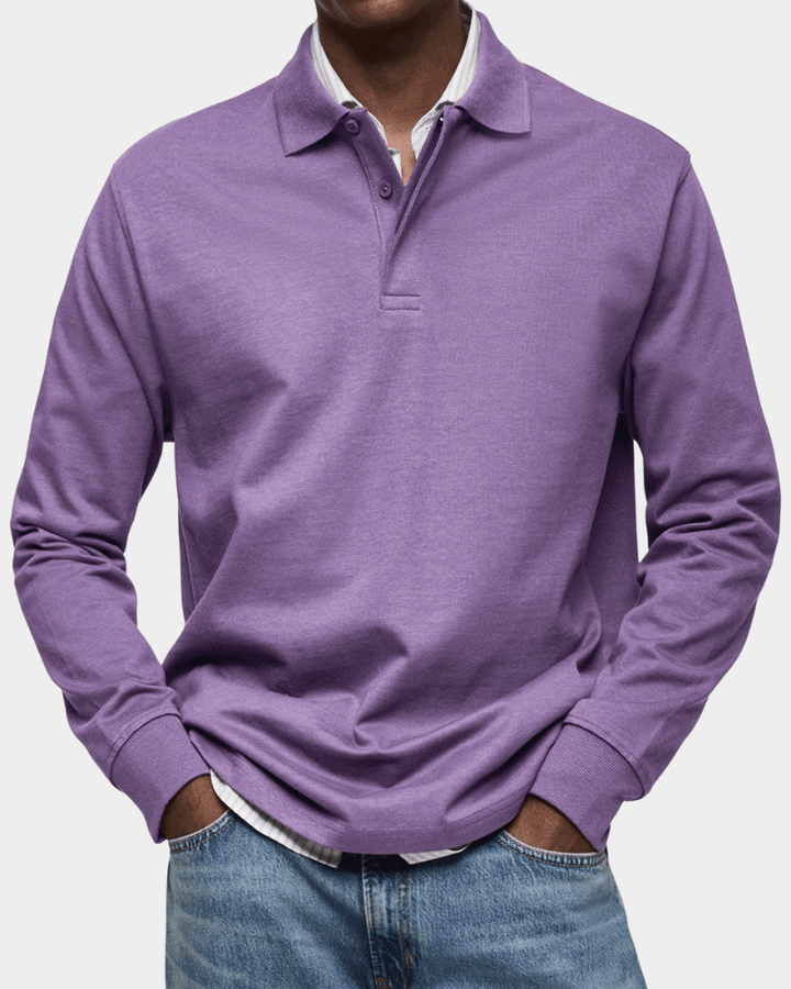 Pull Texturé à Col Polo Boutonné et Finitions Côtelées
