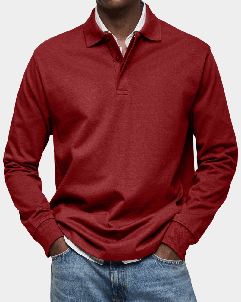 Pull Texturé à Col Polo Boutonné et Finitions Côtelées