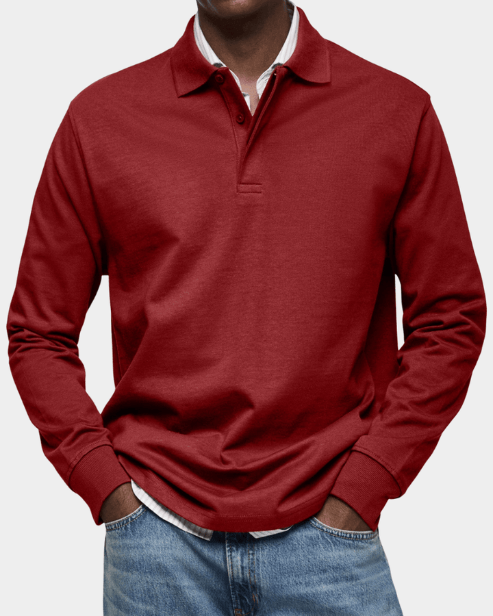 Pull Texturé à Col Polo Boutonné et Finitions Côtelées