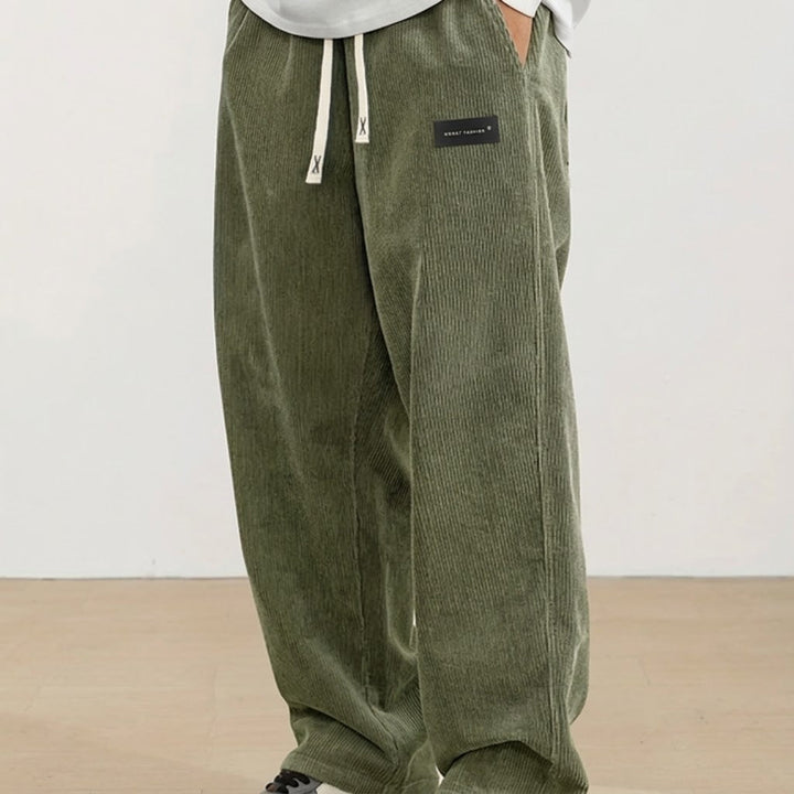 Pantalon Côtelé Droit pour Hommes à Taille Élastique et Cordon de Serrage