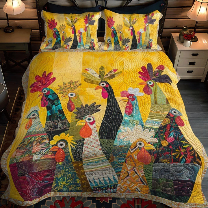 Ensemble couvre-lit matelassé 3 pièces - Coq du Matin