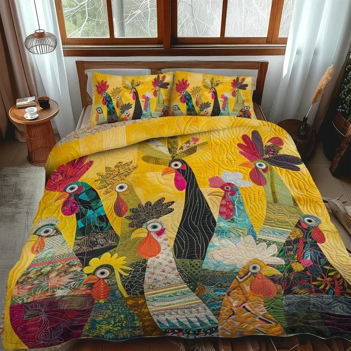 Ensemble couvre-lit matelassé 3 pièces - Coq du Matin