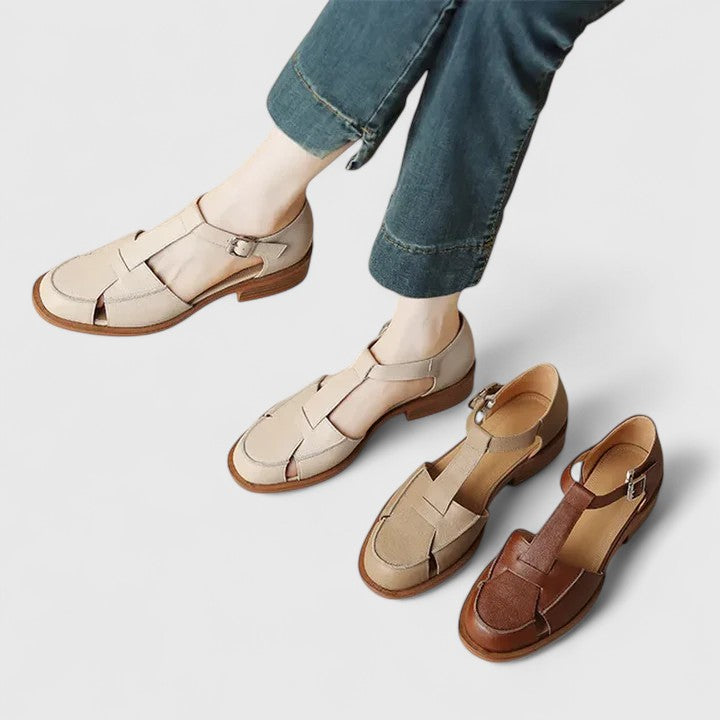 Odile | Souliers Ajourés à Bride en T et Talon Effet Bois