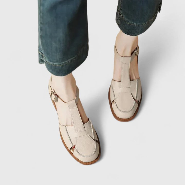 Odile | Souliers Ajourés à Bride en T et Talon Effet Bois