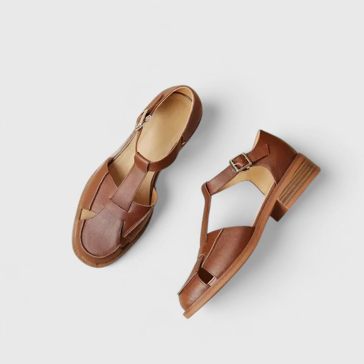 Odile | Souliers Ajourés à Bride en T et Talon Effet Bois