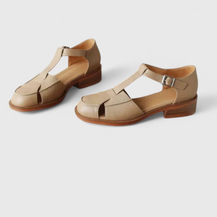 Odile | Souliers Ajourés à Bride en T et Talon Effet Bois