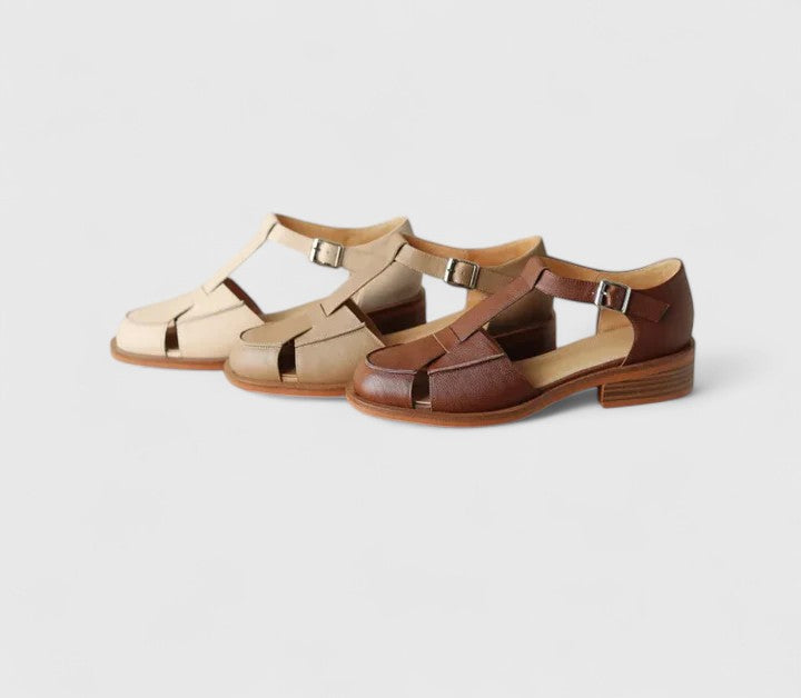 Odile | Souliers Ajourés à Bride en T et Talon Effet Bois