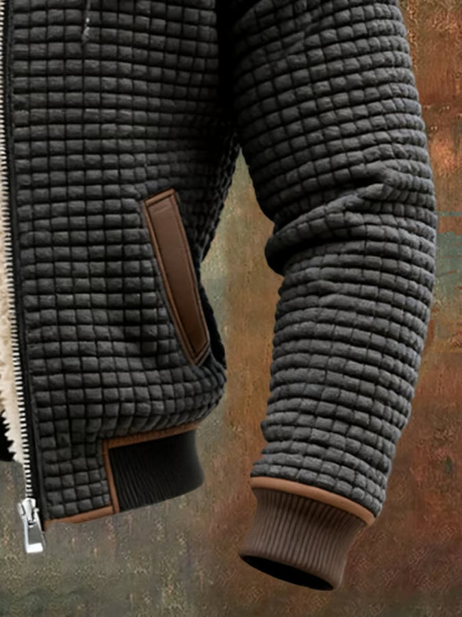 Veste Bomber Homme à Capuche, Texture Gaufrée et Doublure Chaude