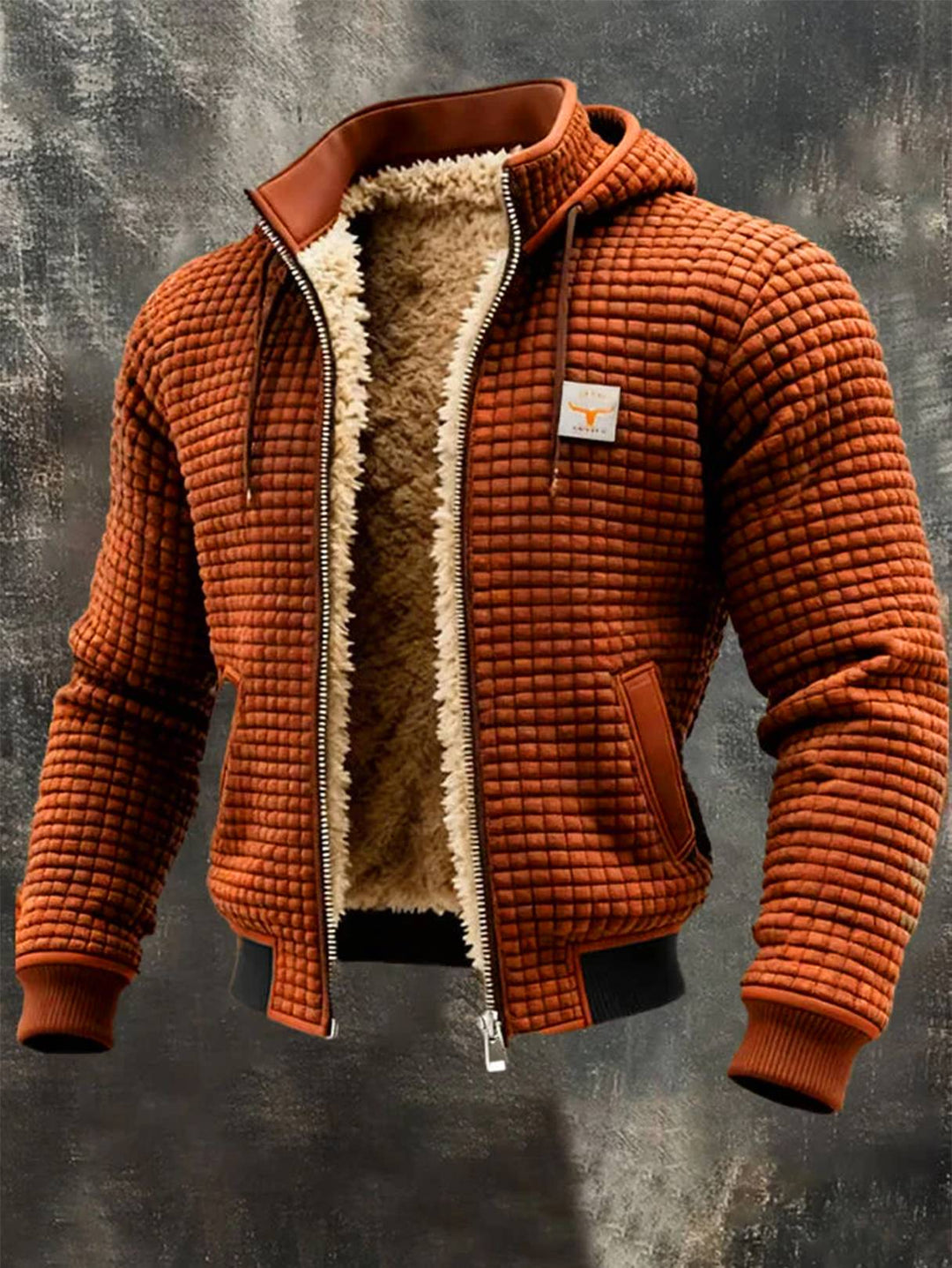 Veste Bomber Homme à Capuche, Texture Gaufrée et Doublure Chaude
